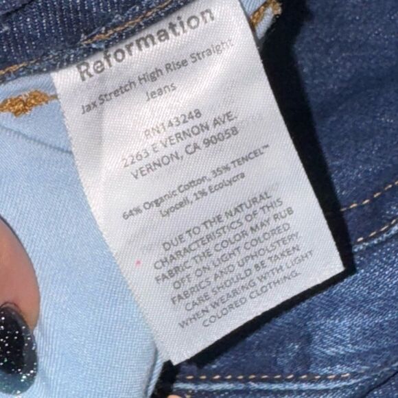 REFORMATION women’s dark wash Seneca Jax High Waist Straight Leg Jeans size 23 - Picture 7 of 9